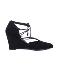 Bleu / noir Mesdames marché de la mode lace up wedge pompes chaussures